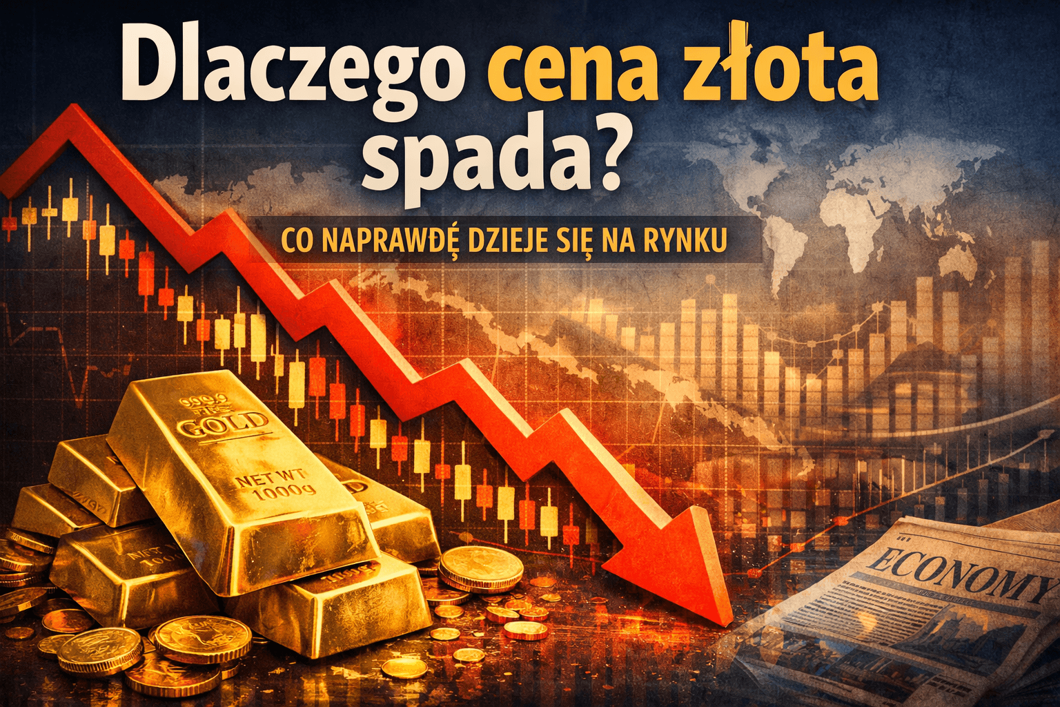 Dlaczego cena złota spada – ilustracja spadku wartości złota na rynku